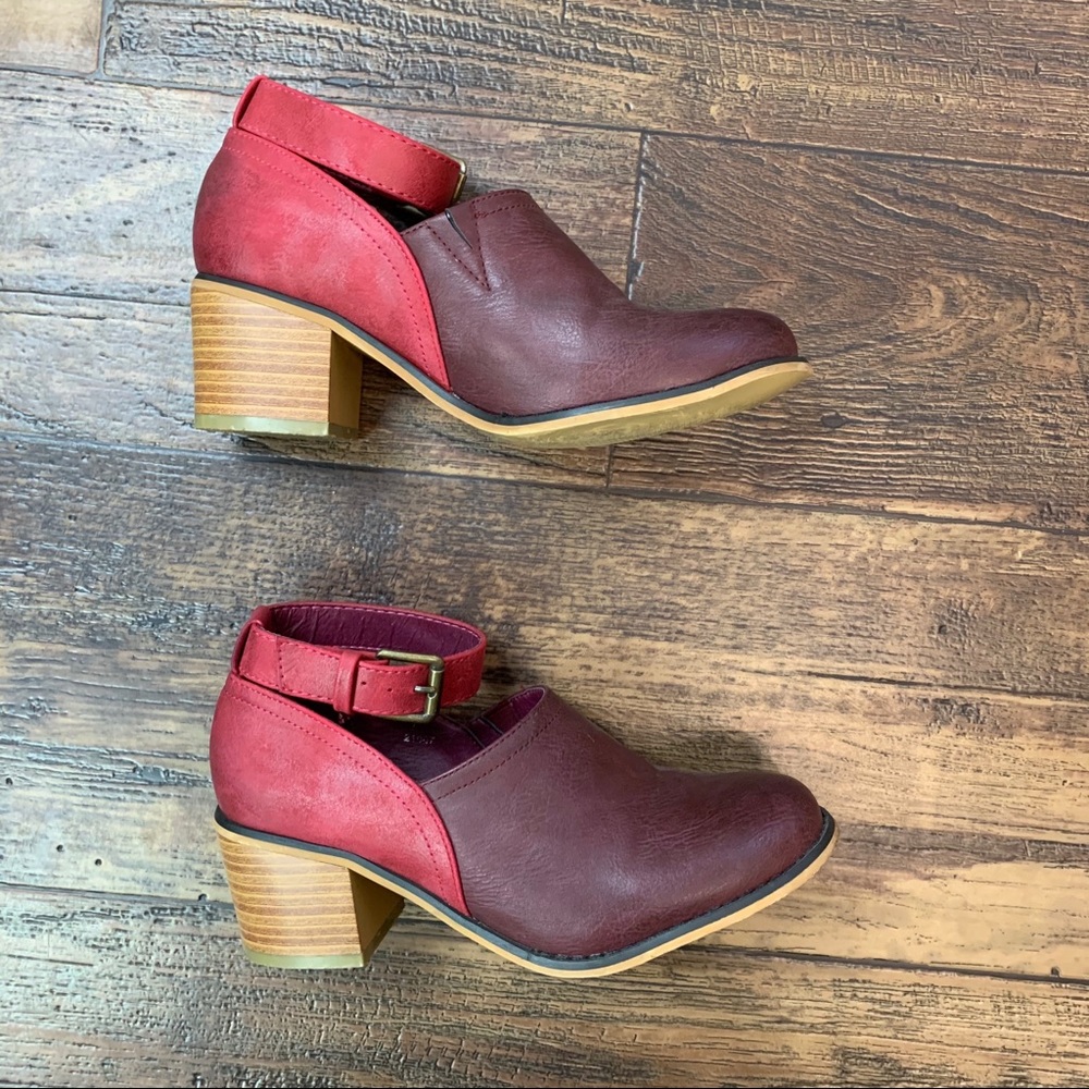 Women's Red Ankle Boots with Buckle Detail